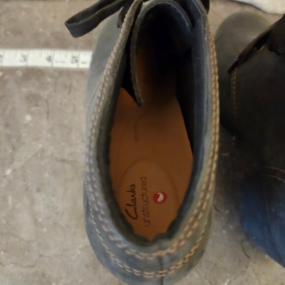 Clarks Unstructured Boots Women's Size 8 Black Leather Lace Up Heel Booties - Picture 5 of 7